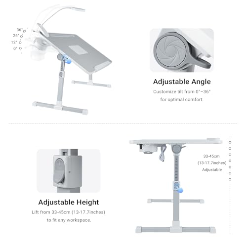 Adjustable Laptop Lap Desk with Cooling Fan USB Light for Adults - color: Grey,70x45cm