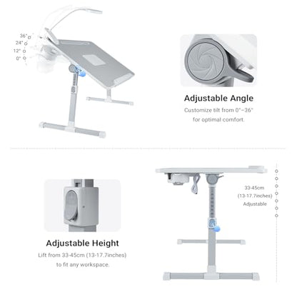 Adjustable Laptop Lap Desk with Cooling Fan USB Light for Adults - color: Grey,70x45cm