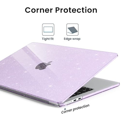 AKIT Compatible with MacBook Air 13 inch Case Glitter 2026 2025-2022 M5 M4 M3 M2 Model A3449 A3240 A3113 A2681, Laptop Hard Shell for Mac Air 13.6 + Keyboard & Screen Cover, Sparkly Lavender Purple - color: Glitter Purple