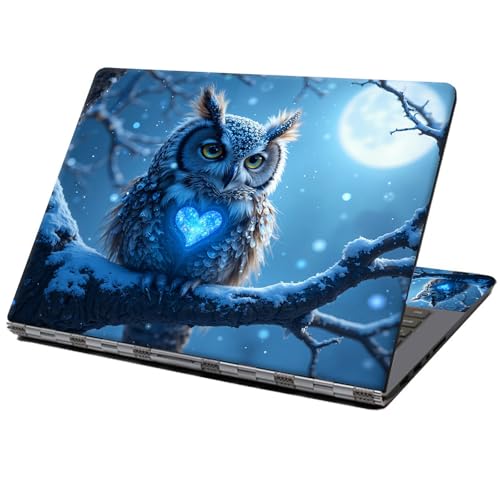 Laptop Skin Sticker Decal 12" 13" 13.3" 14" 15" 15.6",Waterproof Scratch Resistant Vinyl,Reusable Easy to Apply,for MacBook HP Dell Notebooks Netbooks Laptop,2 Wrist Pads,Blue Owl Snow - color: Blue Owl Snow