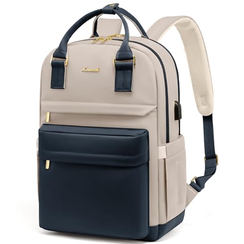 LOVEVOOK Laptop Backpack for Women Men, 17.3 Inch Laptop Bag with USB Port Fashion Waterproof Backpacks Teacher Nurse Stylish Travel Bags Vintage Daypacks for College, Work - color: Navy & Dark Apricot, size: 17.3 Inch