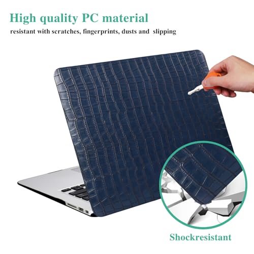 Case for Crocodile MacBook Pro 14 inch 2026-2021 M5 M4 M3 M2 M1 Logo Cutout | Luxury Alligator Skin Textured Leather Hard Case+Keyboard Cover (A3426 A3427 A3434 A3112 A3185 A3401 A2918 A2992 A2779 A2442) - color: # Crocodile Skin Blue