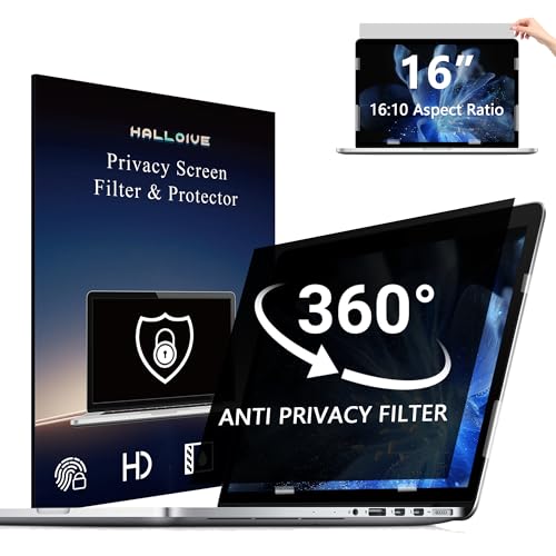 4-Way Laptop Privacy Screen Shield 16 Inch 16:10 Aspect, Removable 360° Privacy Filter Screen Protector for 16 Inch Laptop Computer, Anti Glare Blue Light Slide Mount Tabs Cover - color: HH-TYFG16 16:10-360