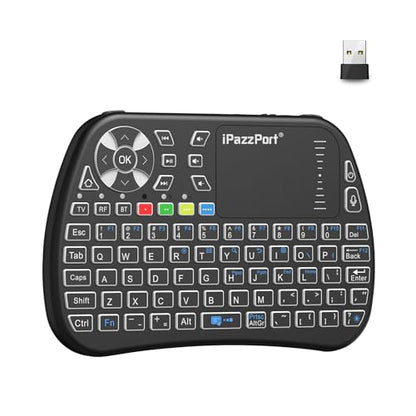 iPazzPort Bluetooth Mini Keyboard with Touchpad, 2.4G Keyboard and Mouse | IR Learning Support • Cyclic RGB Backlit • Rechargeable • PC, Smart TV, Laptop, Android TV Box • Type-C
