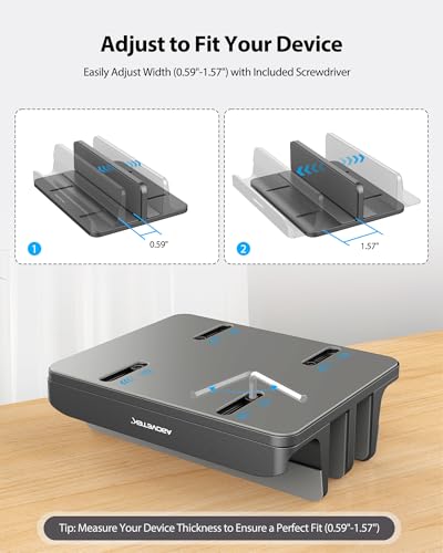 AboveTEK Vertical Laptop Stand, 3 Slots Aluminum Desk Laptop Holder & Laptop Docking Station Stand for MacBook, Tablet, Phone - Universal Fit (Up to 17.3") - Heavy Duty Polished, Anti Slide - Grey - color: Grey