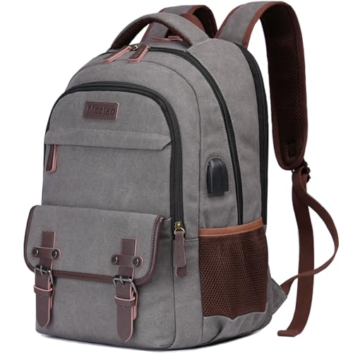 Canvas Travel Laptop Backpack for Men Women, Business Work Rucksack College Computer Bag Fits 15.6 Inch Notebook - color: Grey, size: 15.6 Inch