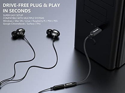 ENVEL Headset Adapter 3.5mm Female to USB Male, Built-in Chip External Stereo Sound Card,TRRS 4-Pole Mic-Supported USB to Headphone Adapter for PS4 Laptop PC | External Stereo Sound Card for PS4/PS5/PC/Laptop, Headphone Adapter with Built-in Chip TRRS 4-P
