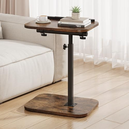 TV Tray Table, Sofa Side Armrest Tray, Adjustable Height, Flip-Top, Snack Side Table with 360° Swivel and 180° Tilt, C Shaped End Table for Couch, Small Spaces, Bed, Chair, Brown - color: Brown