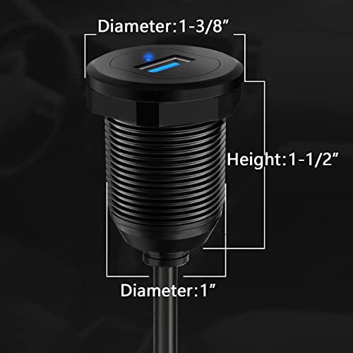 Alloy Single Port USB 3.0 Dashboard Port Car Mount Flush Cable, Male to Female Waterproof Extension Cable for Car Truck Boat Motorcycle with LED Indicator - 3ft - style: Single Port 3ft