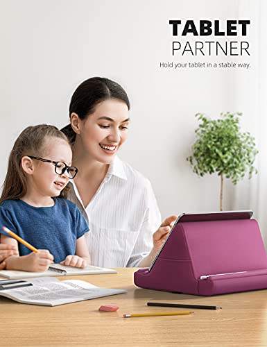 Lamicall Tablet Pillow Holder Stand - Tablet Pillow Soft Pad for Lap | Tablet Holder for Bed and Desk with Pocket & 4 Viewing Angles, for iPad Pro Air, Mini, Kindle, 4-13" Devices, Purplish Red - color: Purple Red
