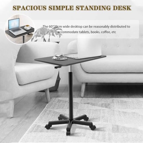 Height Adjustable Standing Table, Large Portable Laptop Desk with Wheels, Home Mobile Sofa Side Table, Easy Assemble Computer Desk(White,60 * 39 * 80-107cm) - color: White, size: 60*39*80-107cm