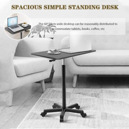 Height Adjustable Standing Table, Large Portable Laptop Desk with Wheels, Home Mobile Sofa Side Table, Easy Assemble Computer Desk(White,60 * 39 * 80-107cm) - color: White, size: 60*39*80-107cm