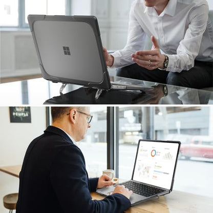 Batianda Durable Stand Case for Microsoft Surface Laptop 13.8 Inch, Grey | Ergonomic Foldable Stand, Heavy Duty Matte Hard Shell, Fits 2024-2026 Surface Laptop 7/8th Edition for Business 13.8 Inch - color: Grey