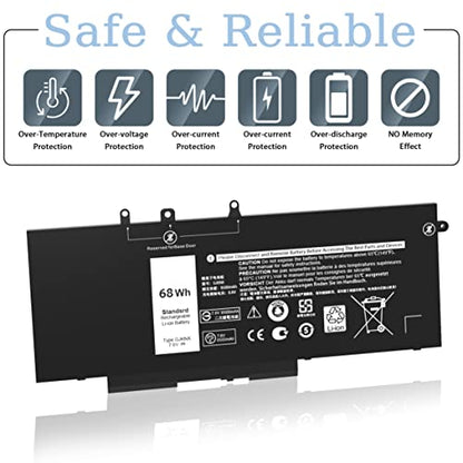 68WH GJKNX Battery Replacement for Dell Latitude 5480 5580 5490 5590 5280 5288 5488 5591 5491 5495 E5480 E5580 E5490 E5590 Precision 15 3520 3530 Series GD1JP DY9NT 5YHR4 451-BBZG 7.6V - size: 9.37*3.05*0.27inch GJKNX