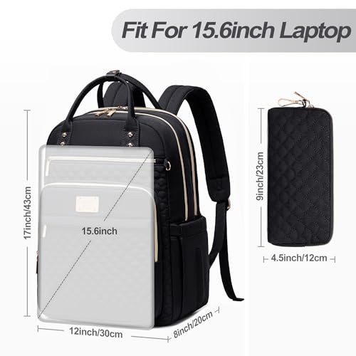 Tealari Laptop Backpack for Women,15.6 Inch Laptop Backpack for Work,Water Resistant Travel Backpack,College Bookbag with Wallet - color: Black