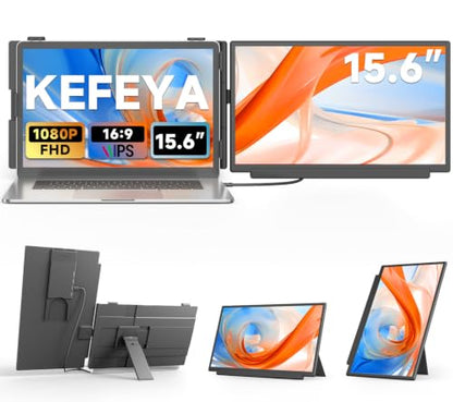 KEFEYA Laptop Screen Extender, FHD 1080P Laptop Monitor Extender Dual Screen, 15.6” Detachable Portable Monitor for Laptops 13-17" with USB-C/HDMI Port, Plug n Play for Windows/Mac/Android/Switch/PS5