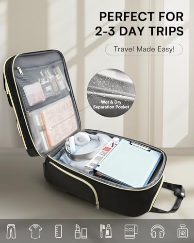 Arcoyard Underseat Carry On Luggage with Wheels, Airline Approved Personal Item Luggage, 16-Inch Multi-functional Underseat Luggage, Lightweight Overnight Suitcase for Women, Bussiness, Travel, Black - color: Black