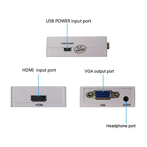 Female HDMI in to Female VGA Out Adapter with 3.5mm Audio Port (PC HDMI Source Output to VGA TV) for Old Computer Monitor Laptop Projector 1080P Video