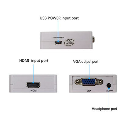 Female HDMI in to Female VGA Out Adapter with 3.5mm Audio Port (PC HDMI Source Output to VGA TV) for Old Computer Monitor Laptop Projector 1080P Video