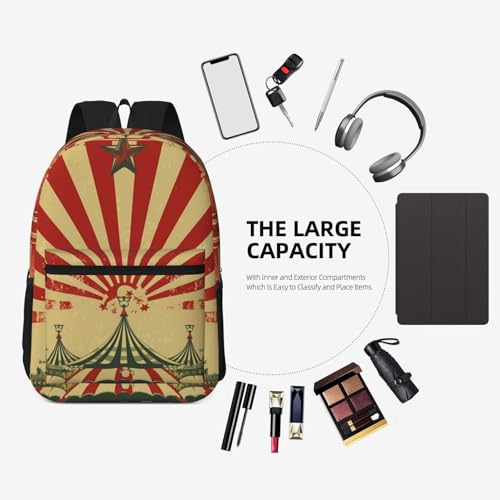 Backpack 17 In Travel Backpack for Men Women Casual Daypack Vintage circus background Laptop Backpack Lightweight Double Shoulder Bag
