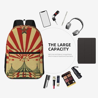 Backpack 17 In Travel Backpack for Men Women Casual Daypack Vintage circus background Laptop Backpack Lightweight Double Shoulder Bag