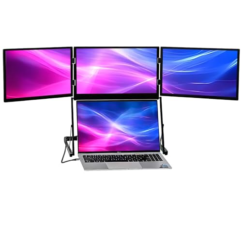14'' Triple Portable Monitor Laptop Screen Extender | 1920x1200 IPS Foldable 3-Screen Extender, Quad Screen Monitor Workstation for 13-17 Inch Laptop, USB-C & Mini H/D Interface - size: 14 Inch