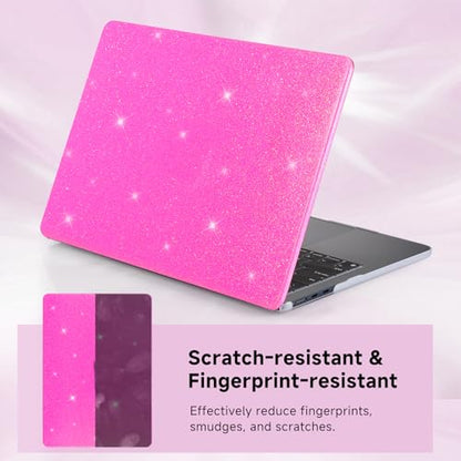 Funut Pink Glitter Case for MacBook Air 13 Inch 2022 2021 2018 Release M1 A2337 A2179 A1932, MacBook Air M1 Cover Shiny Sparkle Bling PU Leather Protective Hard Shell Case & Keyboard Cover, Pink - color: Glitter Rose, size: Mac Air 13" 2018-2022(A1932/A21