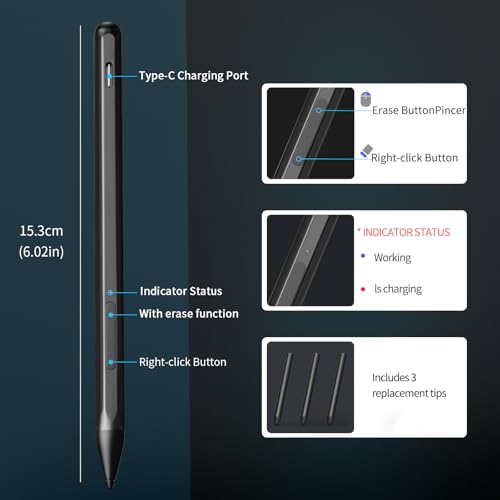 Stylus Pen for ASUS Transformer/Mini/ASUS Zenbook Flip/Pro/ASUS Vivobook Flip/Pro/Duo/ASUS Notebook, Rechargeable MPP 2.0 Tilt Active Pen with 4096 Pressure Sensitivity, Tpye-c Charge, Black - color: Black