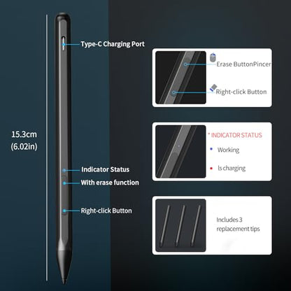 Stylus Pen for ASUS Transformer/Mini/ASUS Zenbook Flip/Pro/ASUS Vivobook Flip/Pro/Duo/ASUS Notebook, Rechargeable MPP 2.0 Tilt Active Pen with 4096 Pressure Sensitivity, Tpye-c Charge, Black - color: Black