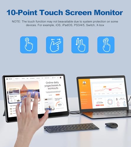 Industrial Touchscreen Monitor 13.3 inch, FHD 1920×1080 IPS Laptop Touch Monitor HDMI VGA Display Support VESA Mount Compatible with Laptops PC Mac (13.3 Inch) - size: 13.3 Inch