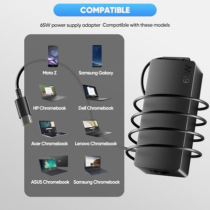2026 New 65W USB C Laptop Charger, Compatible with Lenovo ThinkPad Chromebook X1 X13 T14 T15 E14 E15 T480s T490 E480 Yoga 7i 9i Thinkbook 13s 14 15 16 Plus G4, AC Power Adapter - size: KT60W200450B3