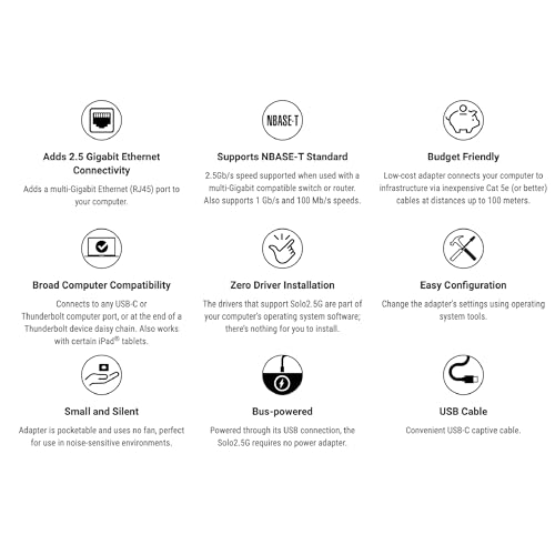 Sonnet Solo2.5 USB-C to 2.5 Gigabit Ethernet Adapter