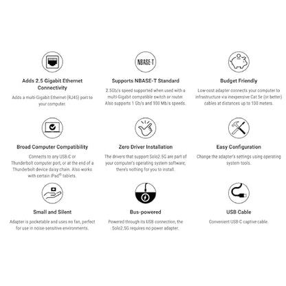 Sonnet Solo2.5 USB-C to 2.5 Gigabit Ethernet Adapter