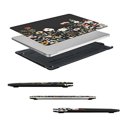MOSISO Compatible with MacBook Air 13 inch Case M1 2022-2018, Black | Retina Display, Plastic Garden Flowers Hard Shell&Keyboard Cover&Screen Protector, Release A2337 M1 A2179 A1932 - color: Black