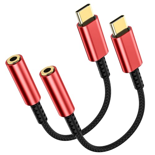 2 Pack USB C to 3.5mm Headphone Jack Adapter – HiFi Audio Dongle, Type C to Aux Female Cable Cord Compatible with iPhone 17/16/15 Pro Max, Samsung S25/S24/S23, iPad Pro, Pixel, MacBook-Red - color: Red, size: 2 Pack