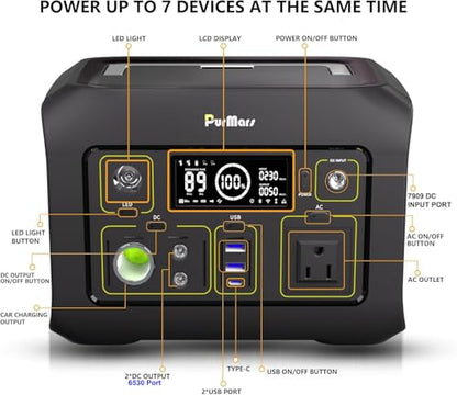 300W Portable Power Station (Peak 500W),LiFePO4 Solar Generator | 288Wh (90,000mAh)Portable Power Bank,110V Pure Sine Wave AC Outlet,Lifepo4 Battery,RV,Outdoor Camping,Traveling,Emergencies