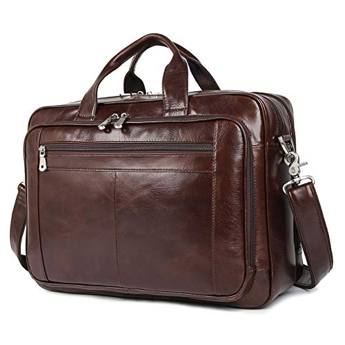 Leather Briefcase for Men 16'' Laptop Messenger Bag - color: Coffee-1