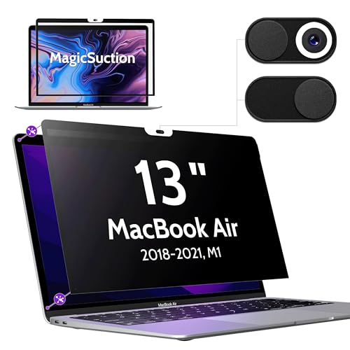 Peslv Privacy Screen for MacBook Air 13 Inch (2018-2021, M1) & MacBook Pro 13 In (2016-2022, M1, M2), MagicSuction™ Removable Anti Spy Black Protector, Glare Blue Light Filter for Mac Laptop Computer - size: MacBook Air 13" 2018-2021 B