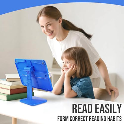 Adjustable Foldable Tablet Stand, Lightweight Multi-Functional Desk Holder for iPad, Laptop, Cookbook, Textbook & Magazine (Blue) - color: Blue