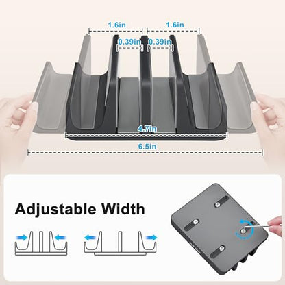 JARLINK 4-in-1 Adjustable Vertical Laptop Stand, Aluminum Holder, Black | Space-Saving Aluminum Laptop Holder, Compatible with All MacBook, Surface, Chromebook, Phone, and Gaming Laptops. - color: Black