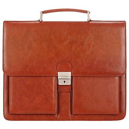Jack&Chris Mens New PU Leather Attache Briefcase Traditional Messenger Lawyer Bag, MBYX015 - color: Red-brown