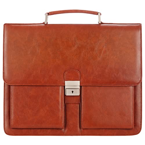 Jack&Chris Mens New PU Leather Attache Briefcase Traditional Messenger Lawyer Bag, MBYX015 - color: Red-brown