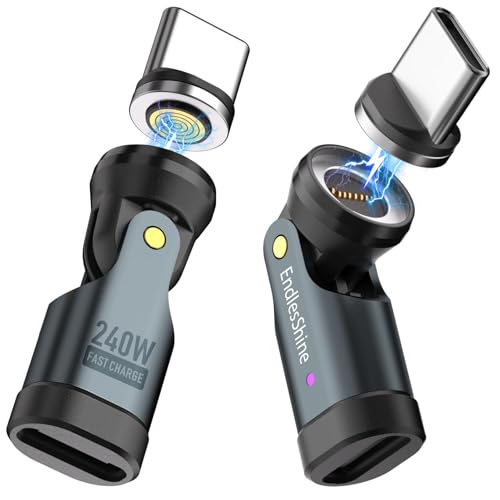 Magnetic USB C Adapter, 240W PD Fast Charging 480Mbps Data 9-Pin Breakaway Connector, 540° Rotating Swivel with LED Indicator, Type-C Port Protector Tips for Phones/Tablets/Small Devices - color: Black, size: 2 Pack