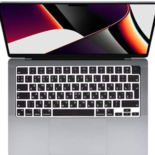 HRH Russian Keyboard Cover for MacBook Air 13”15"(M5-M2)&Pro 14”16"(M5-M1) | EU,Black,Silicone Protective Skin,2026-2021,A2442 A3428,Neo 13"A18,Precise Fit,Dust Proof,Waterproof,Durable,Laptop Accessory - color: Russian new