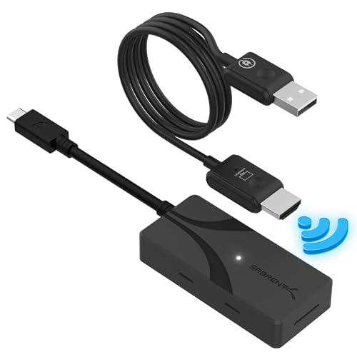 SABRENT Wireless HDMI USB-C Screen Mirroring Kit, 1080p (DA-TCHR) | Transmitter & receiver; 1080p@60Hz; plug and play; USB-C to HDMI; laptop/phone to TV - style: Wireless USB-C HDMI Kit