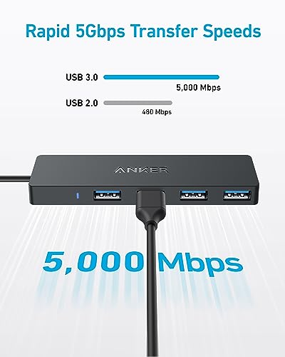 Anker 4-Port USB 3.0 Hub with 5Gbps Data Transfer, Ultra-Slim Data USB C Hub [Charging Not Supported], for MacBook, iMac, Surface, Mobile HDD, and More (USB-C, 0.7 ft) (Pack of 2) - size: 0.7 ft (Pack of 2), style: USB-C