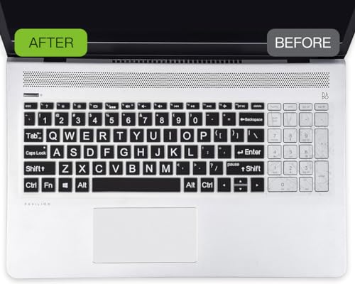 Large Print Keyboard Cover for HP Laptop 15-db/da 15-dw 15-dy 15-bs/bw 15-ef 15t 15z 15.6" 15-db0011dx 15-dy1043dx/dy1051wm 15-dw0037wm/dw1083wm 15-ef1001ds ef1023dx,HP 17-by/bs/ca 17.3 Keyboard Skin - color: Black-Large Print
