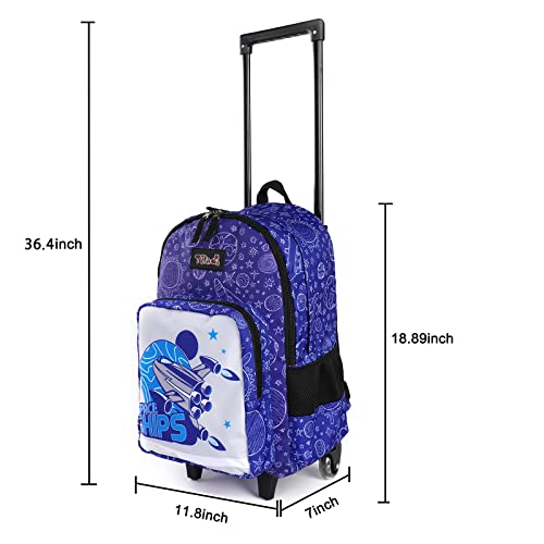 Tilami Rolling Backpack 18 inch Double Handle with Lunch Bag Wheeled Kids Backpack, Spaceship Blue - color: Spaceship Blue
