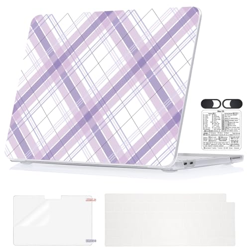 Purple Argyle Pattern Hard Case for 2026 MacBook Neo 13 Inch A3404 | Lightweight Anti-Scratch Shell. Keyboard Skin, Screen Protector, Shortcut Sticker &Webcam Privacy Cover. Perfect for Students - color: Purple Check