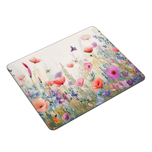Pink Floral Rose Flowers Plants Gaming Computer Keyboard Cute Mouse Pad with Anti-fray Stitching, Premium-Textured Alfombrilla para Mouse with Non-Slip Rubber Base, 10 x 12 inch - color: Pink Floral Rose Flowers Plants